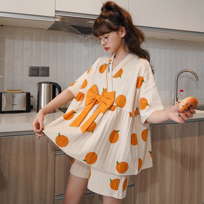 Women's Short Sleep Tops Sweet Kimono Shorts Pajamas Set Ladies Japan Summer Cute Sleepwear Pyjama Home Clothes Pour Femme 2023