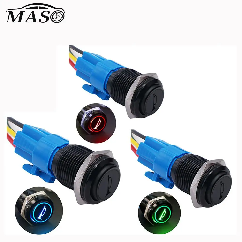 

12v Aluminum 19mm LED Momentary Push Button Switch Car Boat Speaker Bell Horn Waterproof