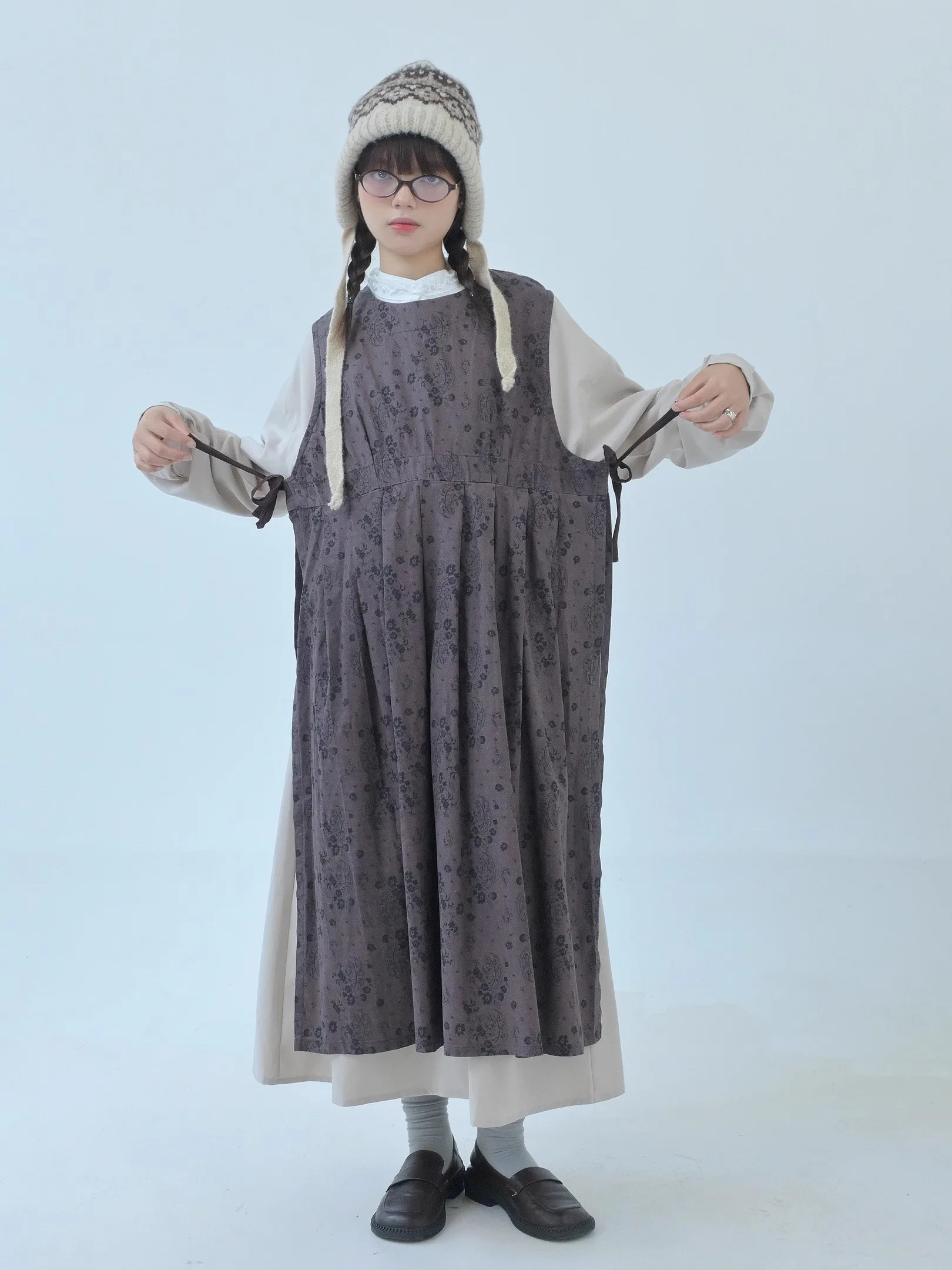 Japan fashion [Chic Double Purpose] Pure Cotton Floral Retro Pleated Stacked Vest Dress Cover up