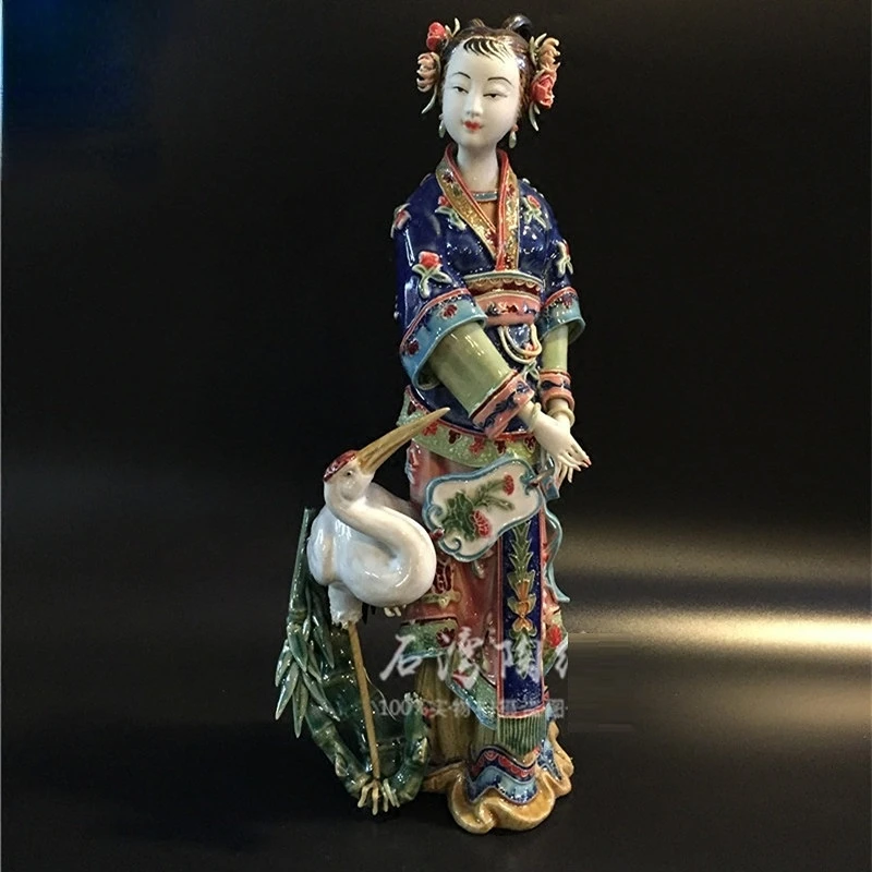 

Classical Beautiful Women Statue Lady Crane Art Sculpture Chinese Style Decor Ceramic Craft Home Decoration R7067