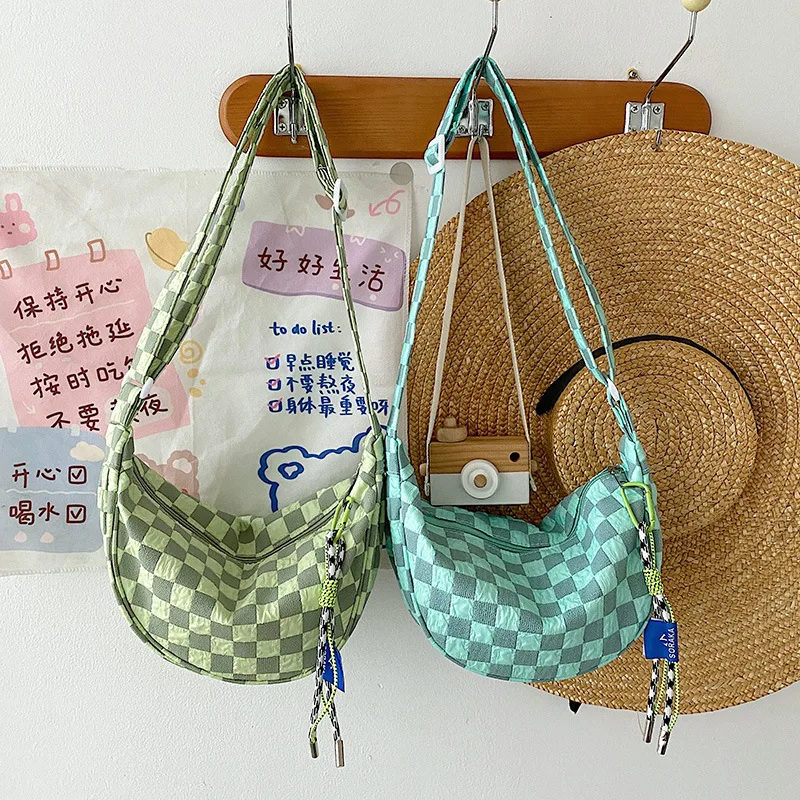 

New nylon lattice children bag fashion dumpling bag shopping shoulder bag mommy crossbody bag for wome