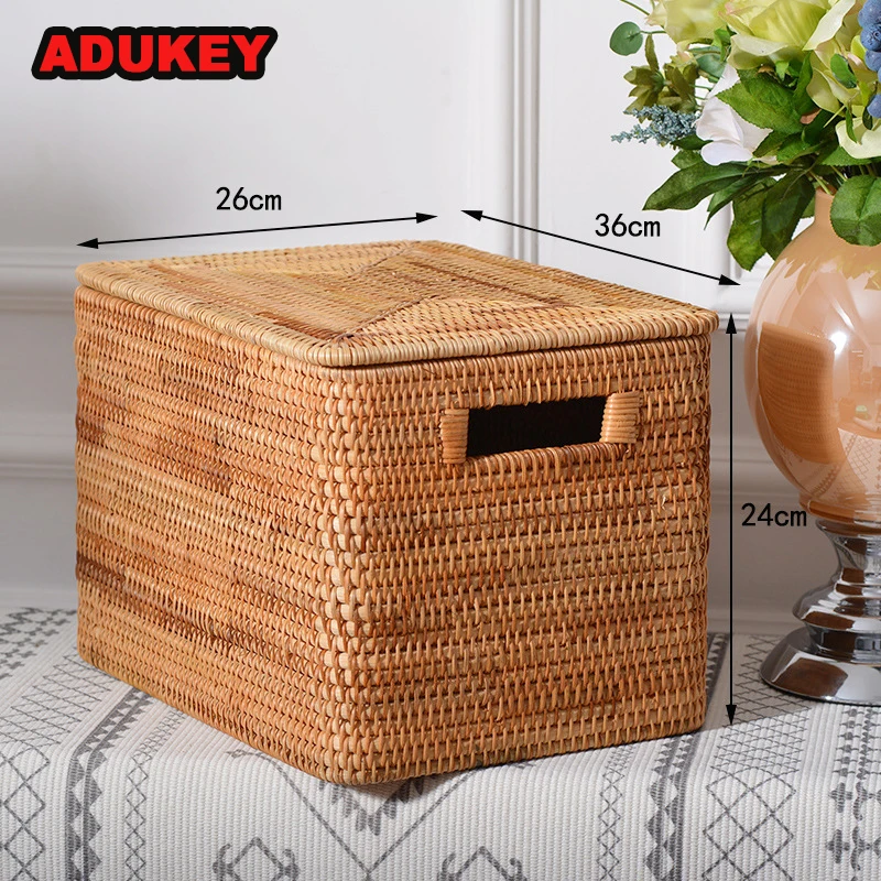 

ADUKEY Rattan Woven Home Laundry Baskets Living Room Sundries Toy Organizer Clothing Storage Box Picnic Gadgets Container Gifts