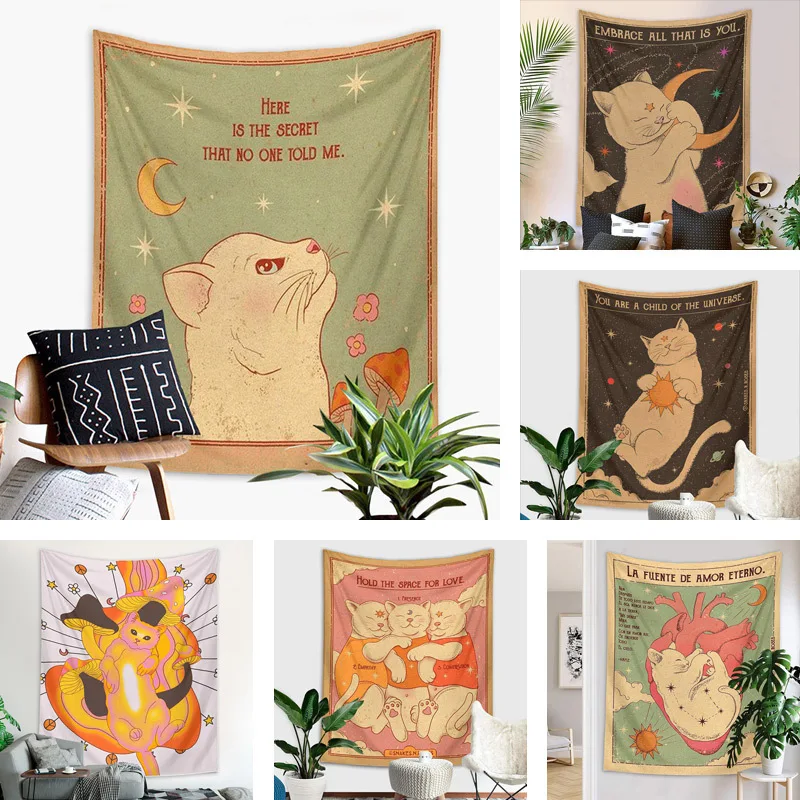 

Sun Moon Tarot Cat Tapestry Wall Hanging Witchcraft You Are A Child of The Universe Bohemia Home Decor Hippie Bedroom Decor