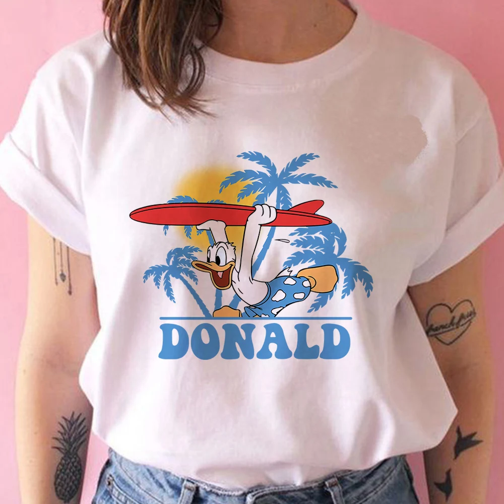 

Disney Summer Clothes for Women Funny Donald Duck Printed European Style Fashion T-shirt Young Casual Vacation Ladies Tops Tee