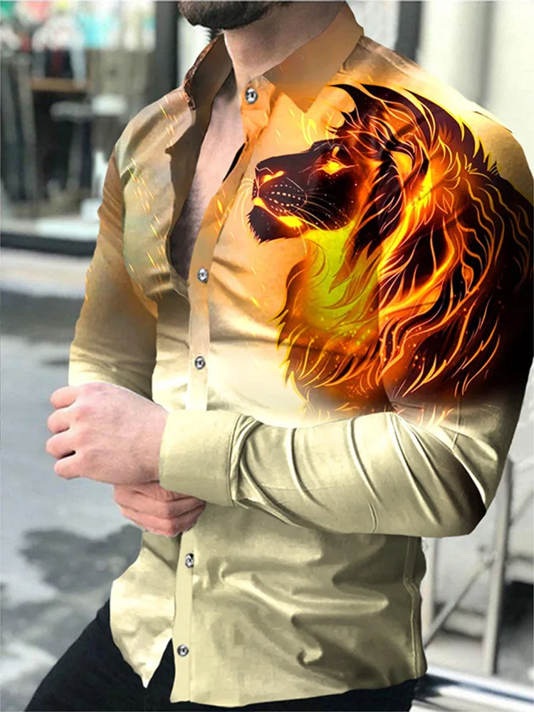 

Men's Autumn Polyester Long Sleeve Shirt Print Casual Male Top Turn-down Collar Buttoned shirts Clothes Blouse Clothing For Men