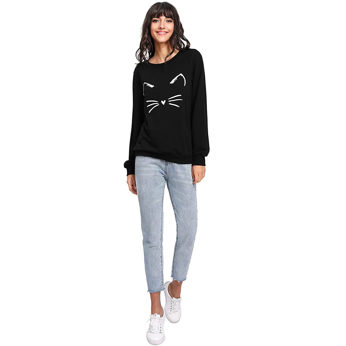 

Женский Легкий свитшот с изображением Каваий кошки, зимний Повседневный пуловер с длинным рукавом, рубашка, модная женская одежда, Толстовк...