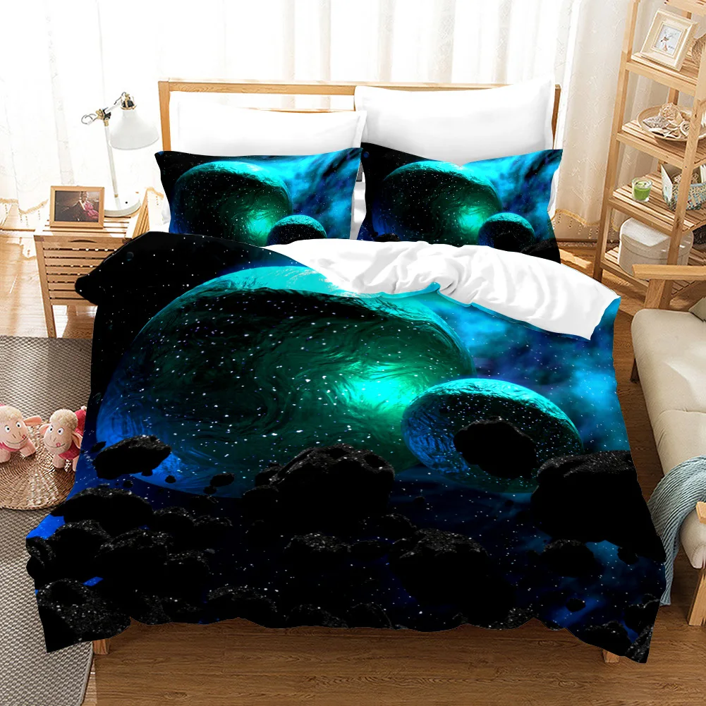 

Galaxy Sky Duvet Cover Space Quilt Set Microfiber Starry Theme Bedding Set for Kids Teens Adults Queen/King/Full/Twin Size Cover