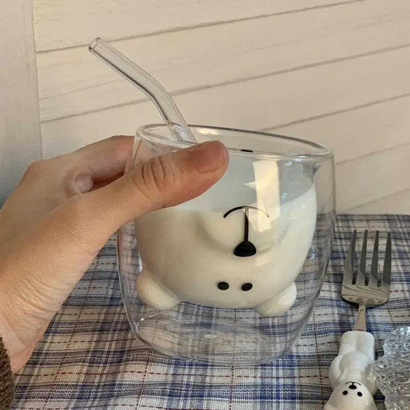 

Double Layer Color High Temperature Resistant Glass Coffee Cup Cute Bear With Handle Cover Latte Juice Milk Cup Drinking Cup