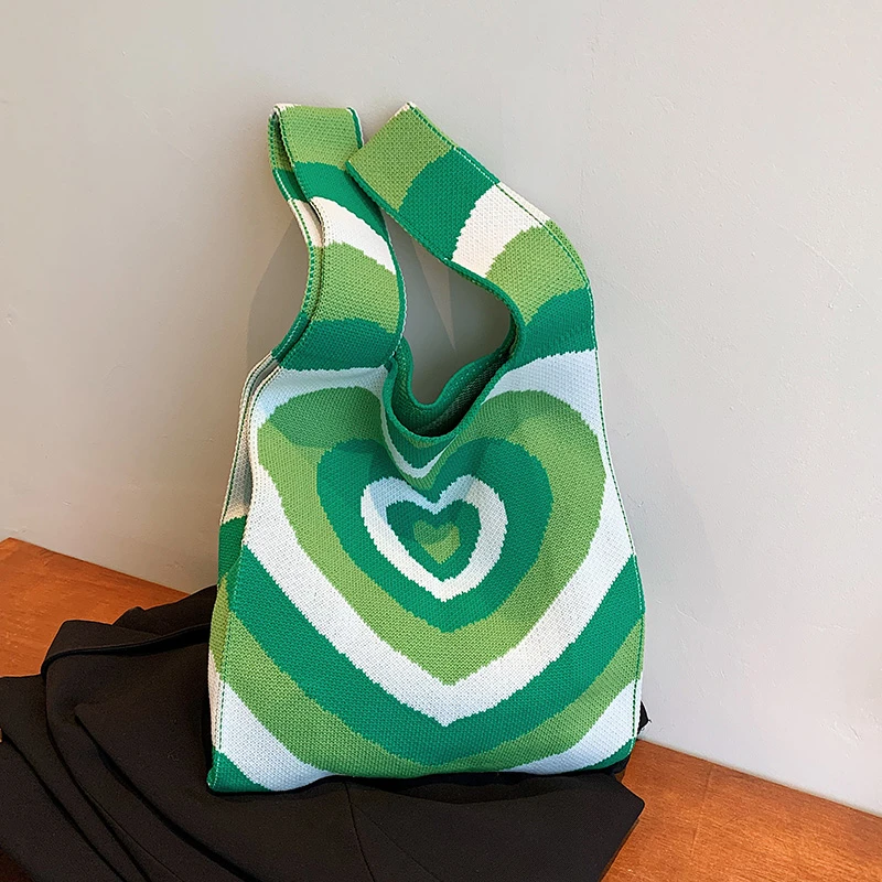 Japanese Women Bag Portable Wrist Bag Fashion Knitted Handbags Knotted Top Handle Tote Big Capacity Shopper Bag Reusable