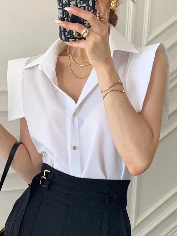 

Женская однобортная блуза с отложным воротником, однотонная Тонкая Повседневная блуза свободного покроя с летающим рукавом, модель N776 в Ко...