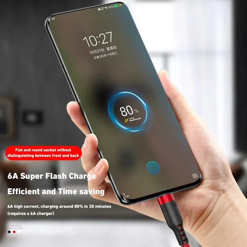USB Type C Расширенный 5-метровый 6A кабель для суперзарядки подходит Huawei Xiaomi Vivo OnePlus и
