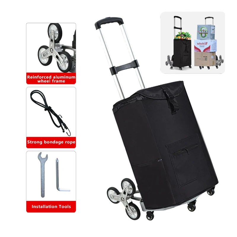 

All Terrain Stair Climbing Cart With Bungee Cord Protable Outdoor Foldable Cart Home Travel Shopping Folding Trolley
