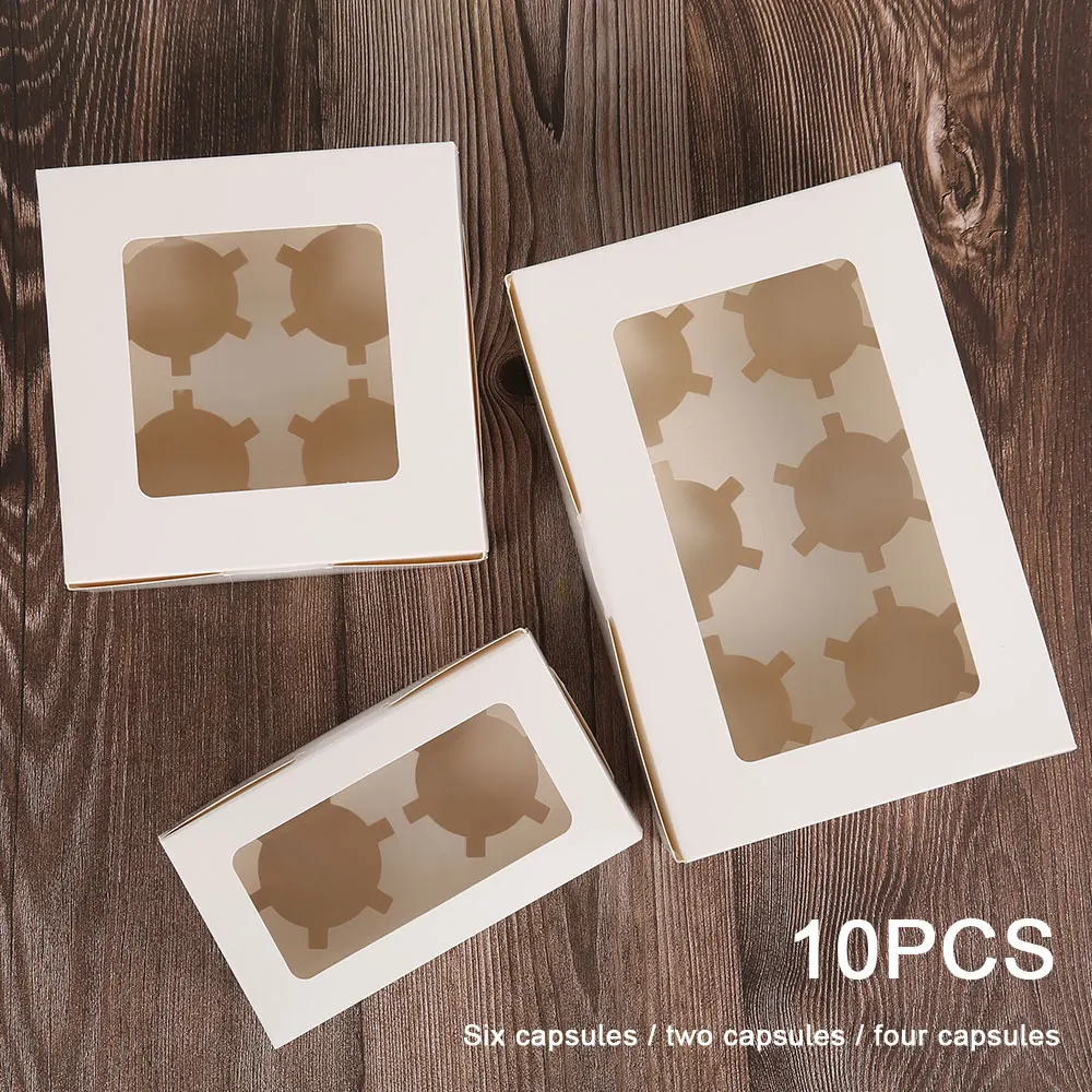

10pcs Transparent Windowed Cupcake Box Wedding Dessert Muffin Clear 2/4/6 Cups Cake Party Christmas Food Kitchen Accessories