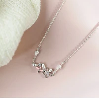 sweet lovely 925 sterling silver fresh flower necklace smooth shiny zircon sakura hollow pendant feminine fashion jewelry gift