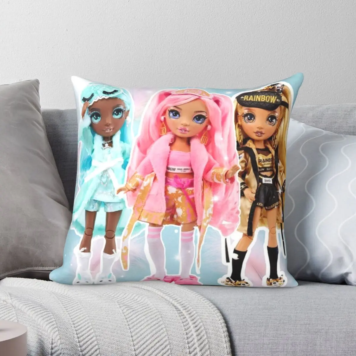 

Rainbow High Slumber Party Dolls Pillowcase Polyester Linen Pattern Zip Decor Sofa Seater Cushion Cover