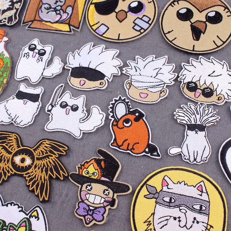 

japanese Anime Patches On Clothes Calcifer Iron on Embroidered Patches For Clothing DIY Chainsaw Man Stripes Applique Accessory