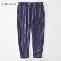 samlona 2022 mens pocket design linen pants loose button fly trouser plus size mens fashion striped zipper sweatpants homme