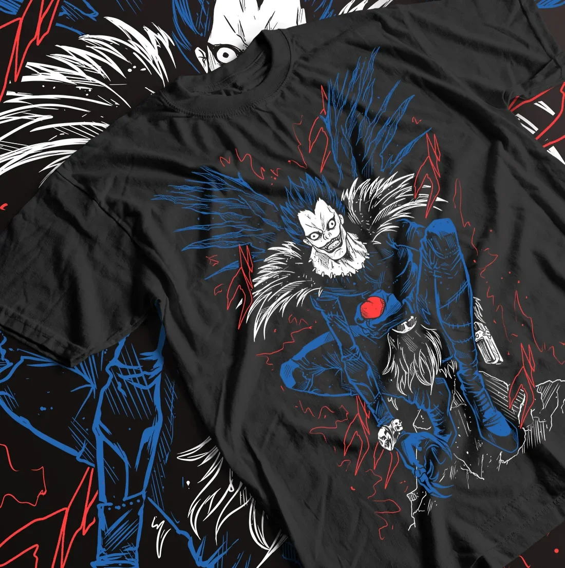 Черная футболка с принтом героев мультфильма Death Note Кира Рюк