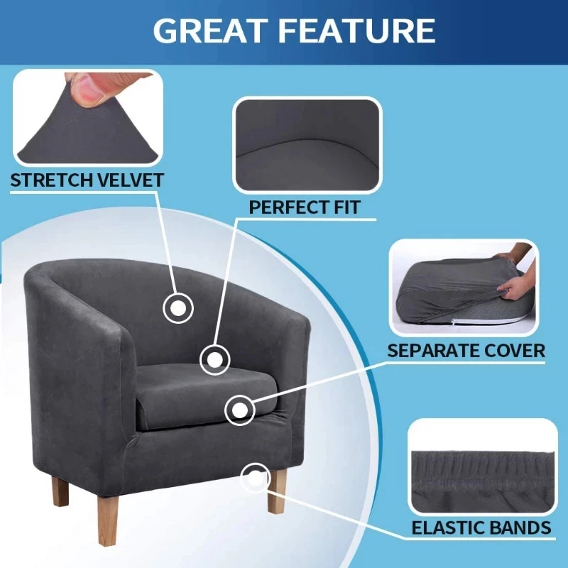 Velvet Armchair Cover Club Tub Chair with Cushion Elastic Sofa Slipcover Removable 1seater Couch Protector Decor | Дом и сад