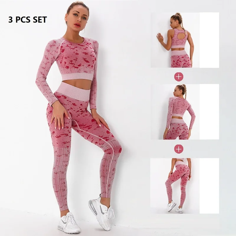Женский спортивный костюм для йоги леггинсы спортивная одежда Топ с длинным