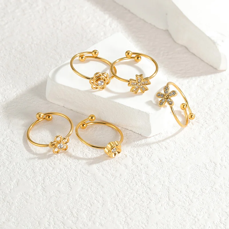 Искра сладкий звездный цветок с цирконом открывающееся кольцо из нержавеющей