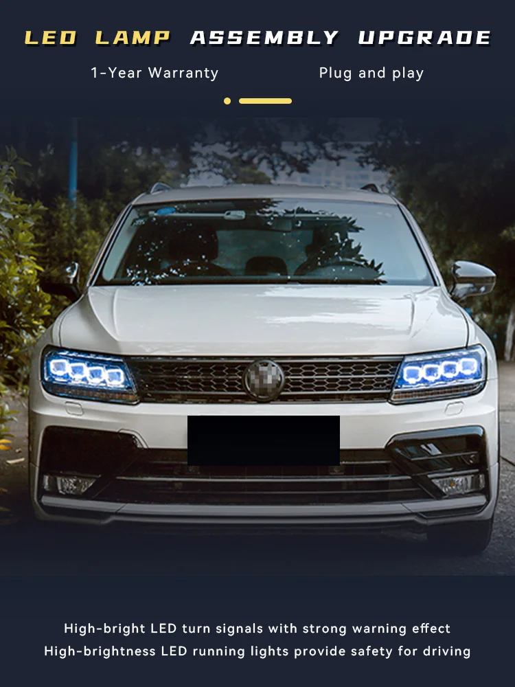 2 шт. авто фары для VW 2017-2021 Volkswagen Tiguan L передняя лампа модифицированная DRL фара
