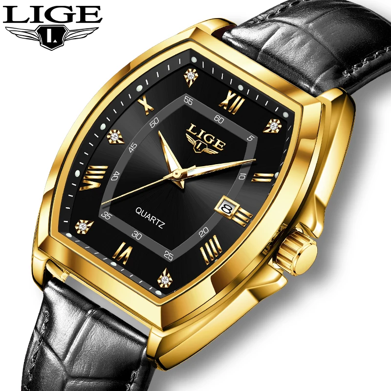 LIGE кварцевые мужские часы модные военные кожаные ремешки светящиеся