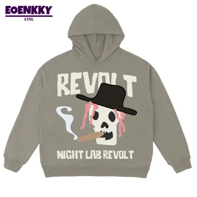 

Mens Hip Hop Hoodies Smoking Skull Letter Foam Print Streetwear Hooded Pullovers Loose Casual Cotton Harajuku Sweatshirt Unisex