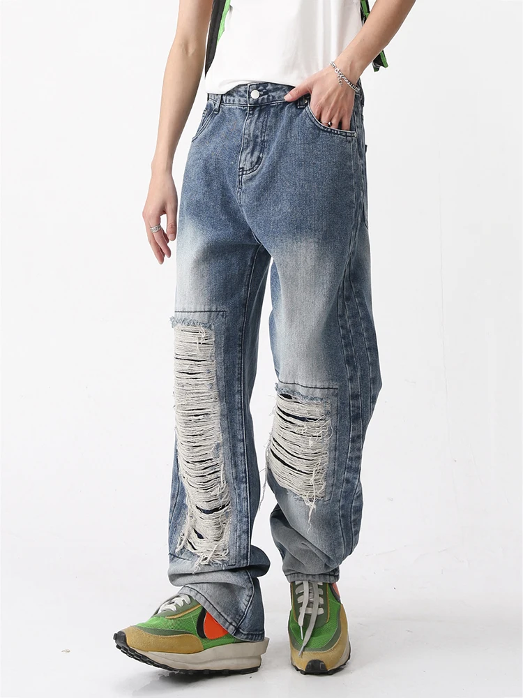 Men's Baggy Jeans Retro Destructive High -end Casual Pants Hip Hop Trend of Jeans Hot Hot Sale To Tear Jeans Men Clothing Pants