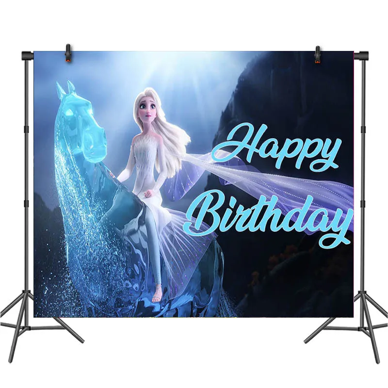 Happy Birthday Backdrop for Girls Winter Frozen Elsa Princess Photography Background Party Baby Shower Ice Snow Castle Canvas