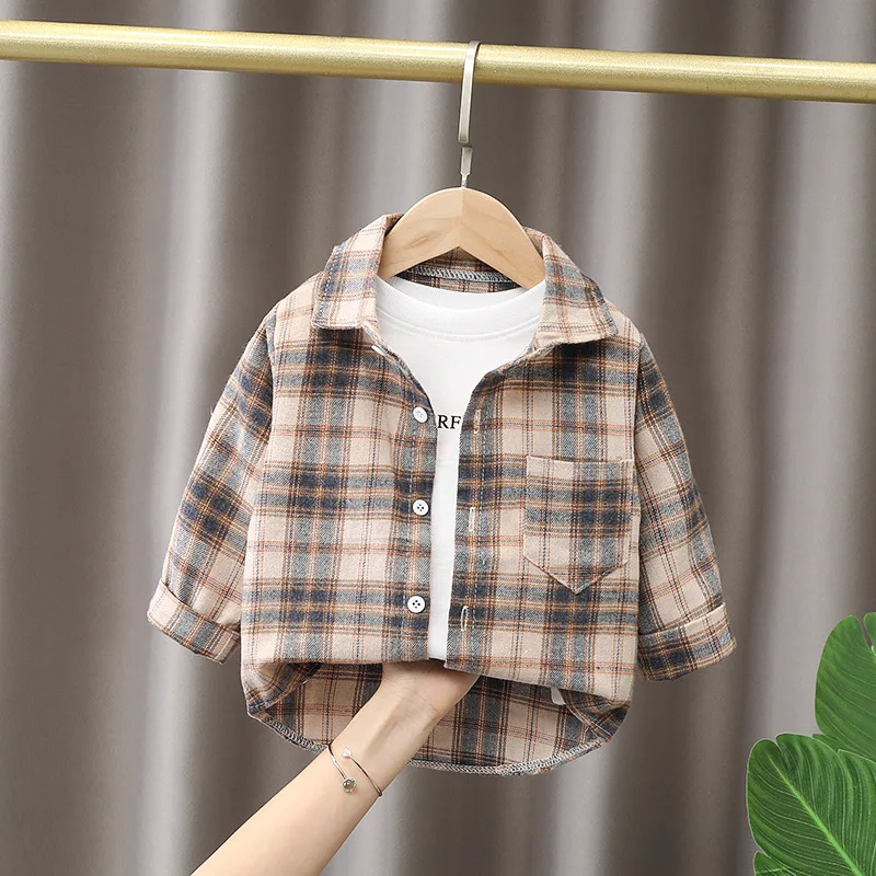 Kids Shirt Clothes 2023 Spring Thin Blouses Clothing Infant Boy Plaid Cotton Tops Kids Long Sleeves Shirt 1 2 3 4 Years New