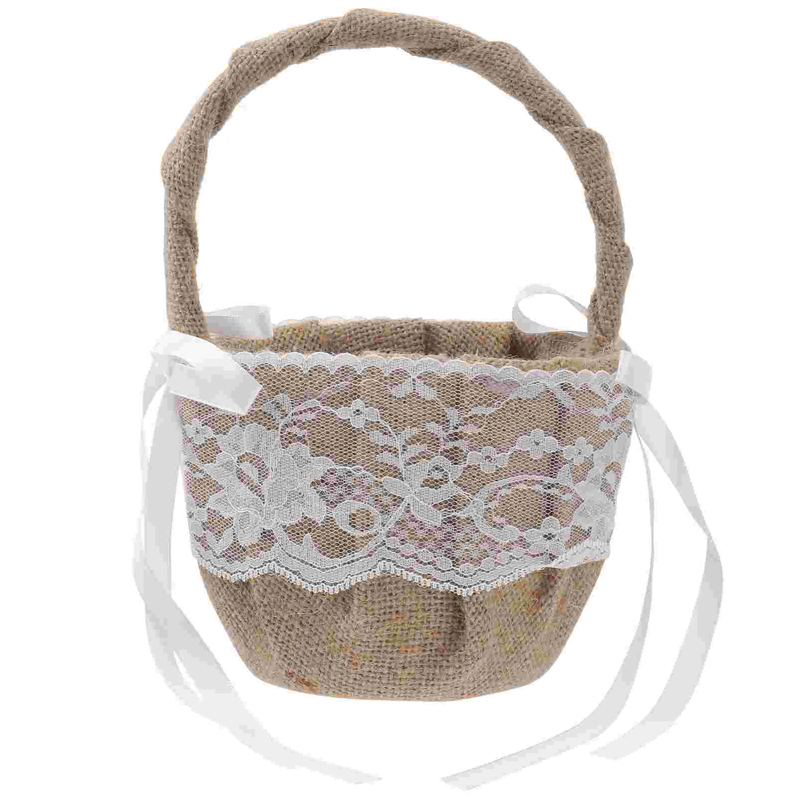 

Flower Girl Baskets Rustic Ribbon Wedding Basket Wedding Bouquet Basket Weaved Basket Wedding Lace Flower Basket Wicker Hamper