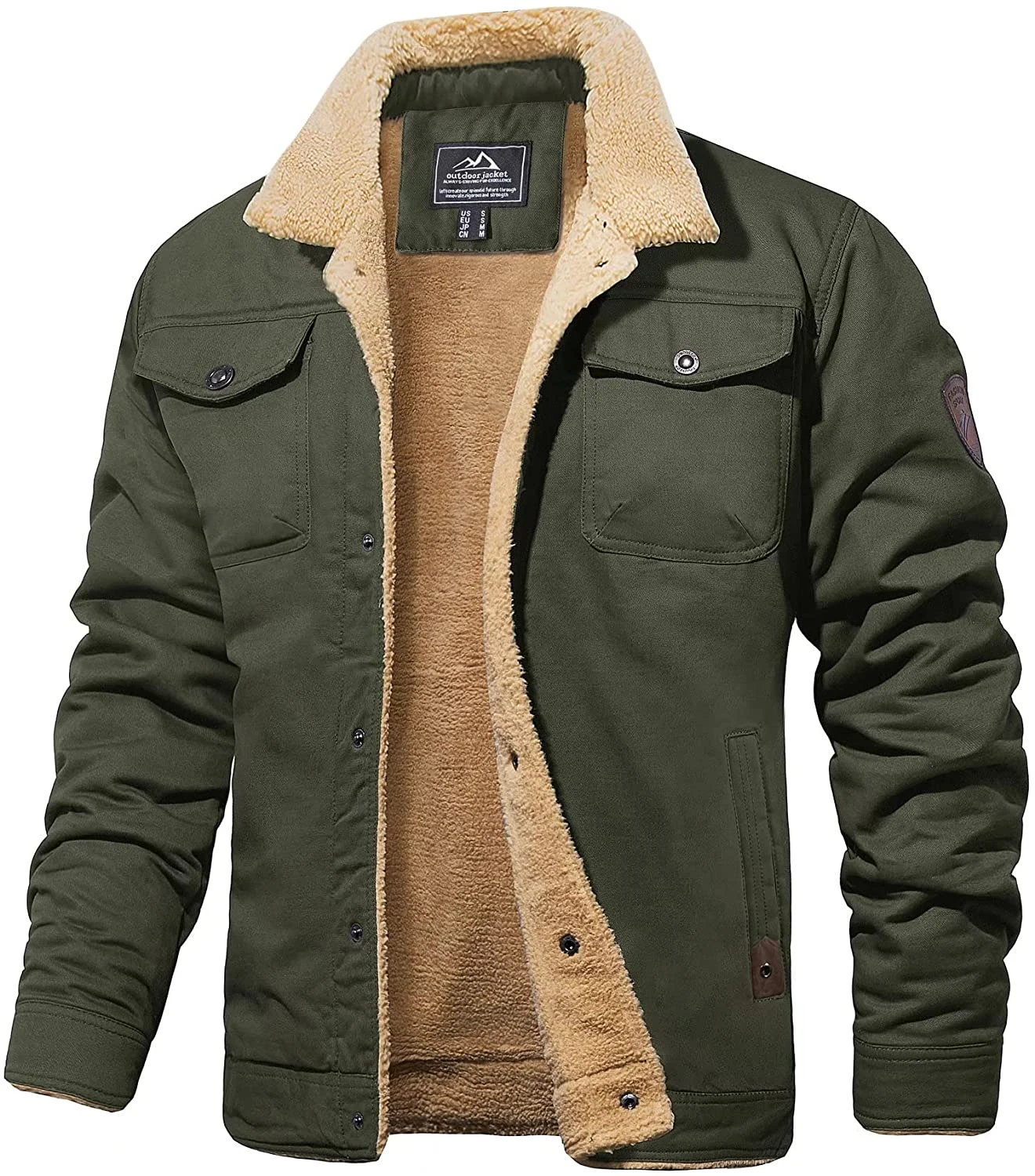 2022 Men Turn-down Collar Winter Cotton Jackets Mens Sherpa Trucker Military Parka Green Tactical Cargo Coats Clothes Overcoats