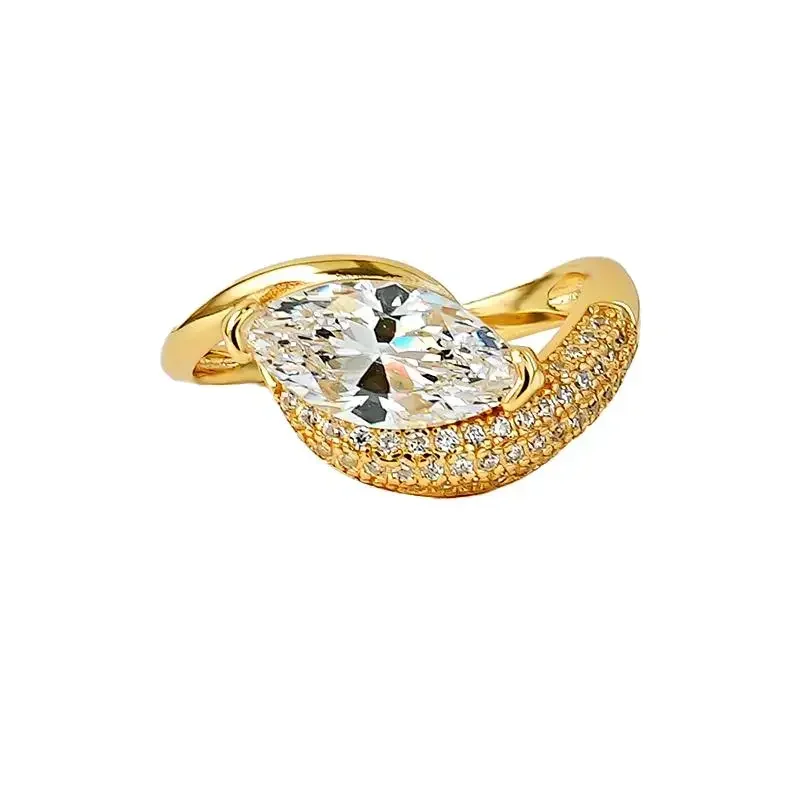 Легкое серебряное кольцо XUYUANFEN Curve Horse Eye 925 инкрустацией из высокоуглеродистым