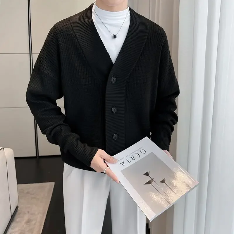 Мужские свитера в корейском стиле свободный крой новый вязаный кардиган мужские