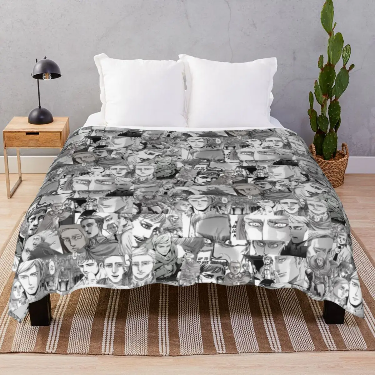 Erwin Smith Manga Panels Blanket Flannel Spring Autumn Breathable Unisex Throw Blankets for Bed Home Couch Travel Cinema