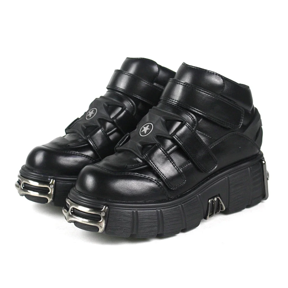 

U-DOUBLE Brand Punk Style Women Shoes Lace-up heel height 6CM Platform Shoes Woman Gothic Ankle Boots Metal Decor Woman Sneakers