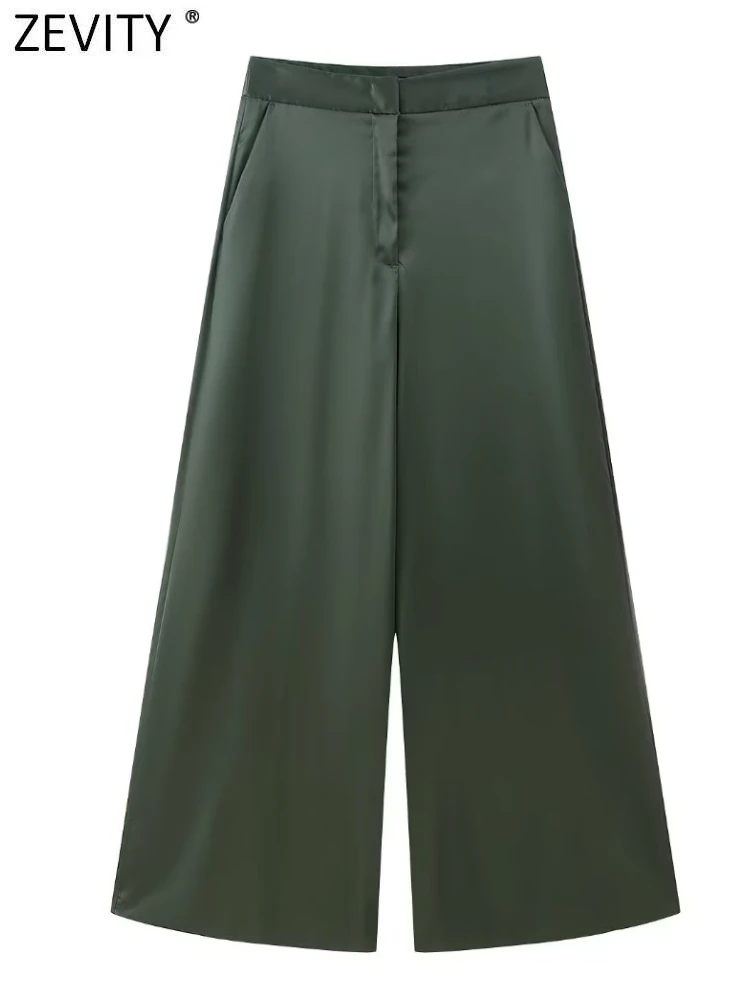 

Zevity женские модные однотонные мягкие на ощупь атласные повседневные широкие брюки женские брюки на молнии брюки для женщин P4884