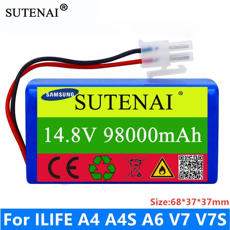 

100% Новый оригинальный 14,8 в 9800 мАч литий-ионный перезаряжаемый аккумулятор для ILIFE A4 A4s V7s A6 V7s plus робот-пылесоса
