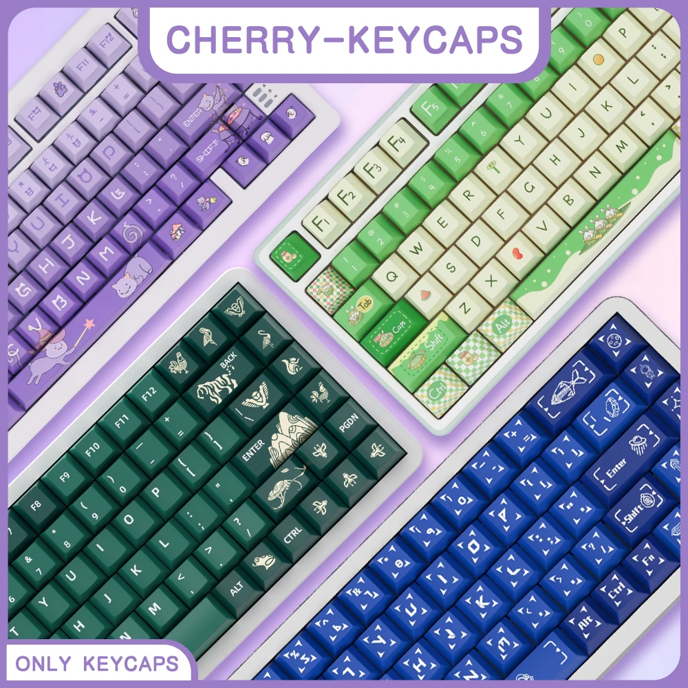 

Original Magic Castle Cat keycaps Purple gradient cute kawaii Cartoon keycap Cherry Profile Key cap For Mechanical Keyboard