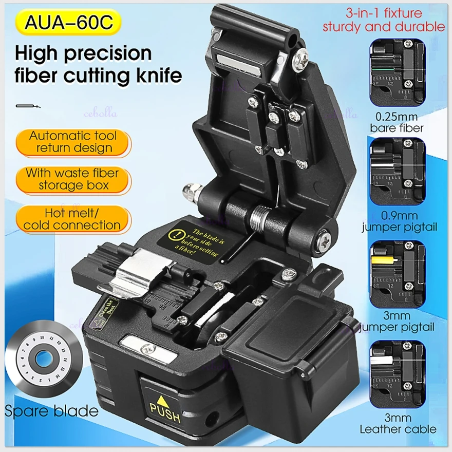 

COMPTYCO AUA-60C Fiber Cleaver FTTH Cable Three-in-one clamp slot16 Surface Blade Fiber Optic Cutting Knife With waste fiber box