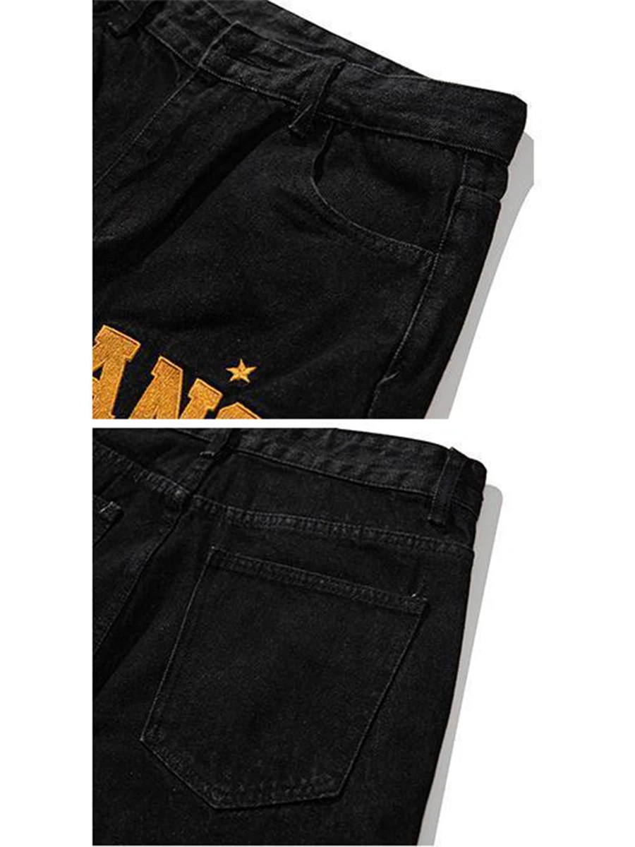 Four Seasons Men's Jeans Korean Letter Printed Trousers Street Washed Unisex Hip Hop Loose Straight Casual Pants ins Hot Sale