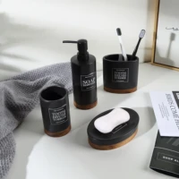 4 pcs black bathroom accessories sets with soap dish soap dispenser toothbrush holder tumbler ceramic bathroom supplies
