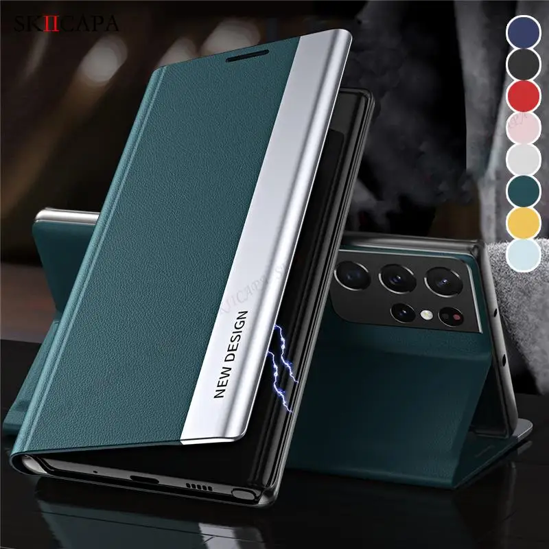 

6D Plating Leather Magnetic Flip Phone Case For Samsung Galaxy S21 S20 Ultra S20FE S10 S9 S8 Note 10 Plus Shockproof Stand Cover