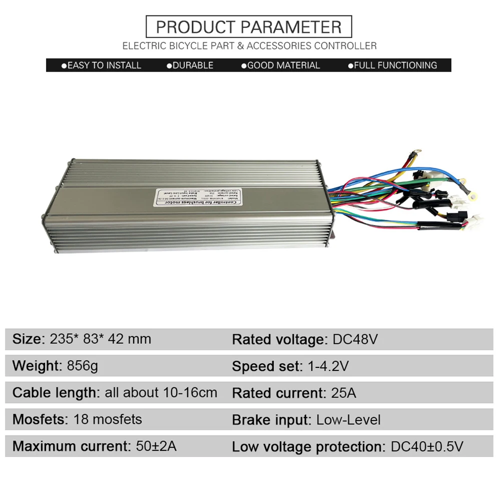 

Durable Tools KT Controller Square 18mos 25A 48V 50±2A Brushless Motor DC48V Ebike For 3000W Square Controller