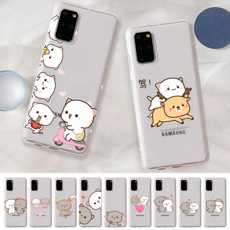 

Fun Cartoon Peach Mochi Cat Phone Case for Samsung S20 S10 lite S21 plus for Redmi Note8 9pro for Huawei P20 Clear Case