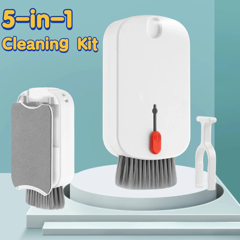 

5-in-1 Cleaning Kit Computer Keyboard Cleaner Brush Phone Screen Cleaning Set Spray Bottle Keycap Puller Tools Clean Brush