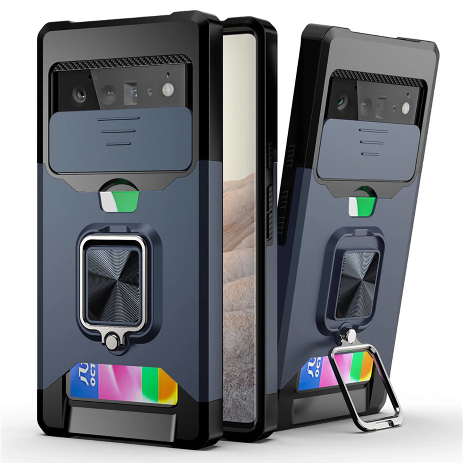 

For Google Pixel 7 Pro Case with Card Holder Magnetic Phone Case with Bracket Military Armor Shockproof Cover for Google Pixel 7