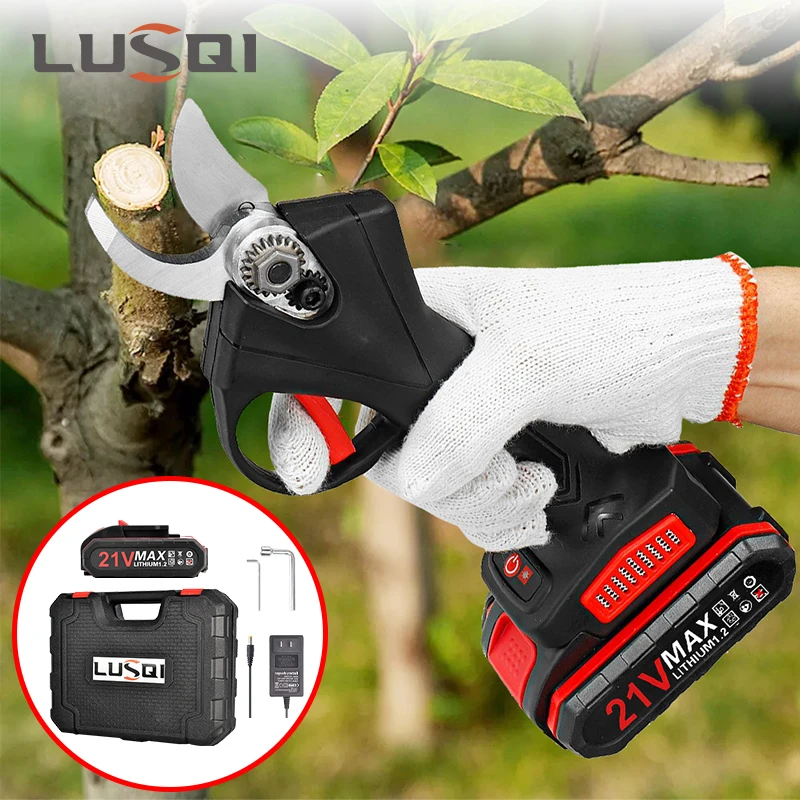 LUSQI 21V Cordless Pruner Electric Pruning Shears Rechargeable Li-ion Battery Trimmer For Fruit Tree Bonsai Branches Cutter