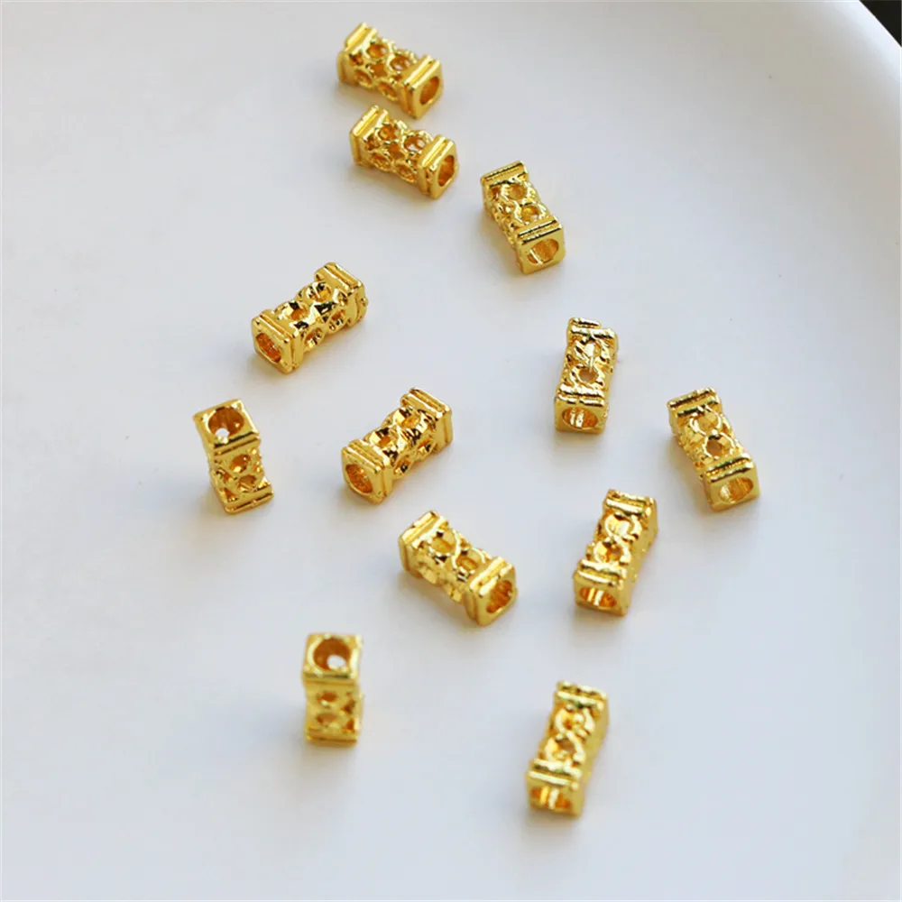 

18K gold hollow-out square lace pillar 4*8mm rectangular bucket bead DIY jewelry bracelet necklace accessories